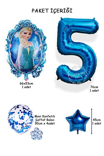 PARTİAVM Frozen Elsa Mavi Rakamlı Balon Seti Konfetili Şeffaf Balonlu Karlar Kraliçesi Elsalı Balon Seti