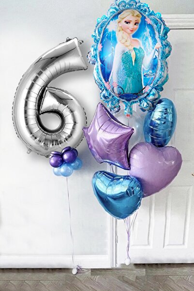 PARTİAVM Frozen Elsa Gümüş Rakamlı Balon Seti Karlar Kraliçesi Elsalı Balon S...