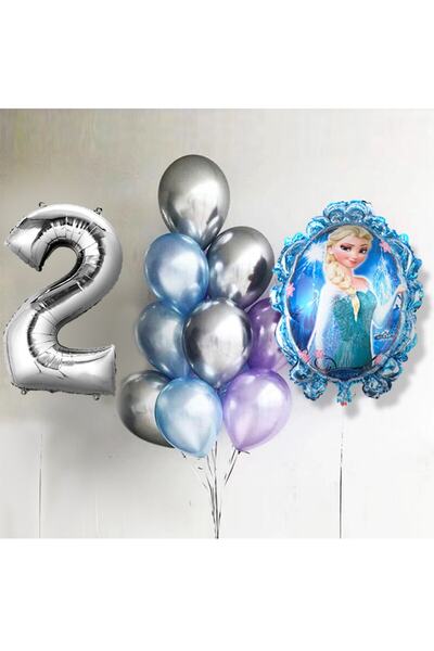 Disney Frozen Frozen Elsa Balon Parlak Balon Gümüş Rakam Balonlu Karlar Kraliçesi Konsepti