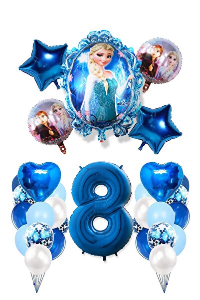 Disney Frozen Frozen Elsa Mavi Pullu Şeffaf Balon Rakam Balon Kalp Yıldız Fol...