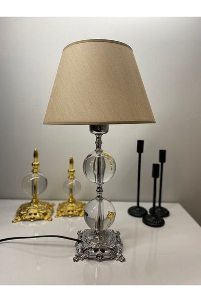 asellus Safderun Series Crystal Glass 2 Ball Lampshade, Chrome Plated (SILVER COLOR) Table Lamp, Lux Lampshade