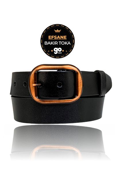 GoDeri 100% Γνήσιο Δέρμα, Πόρπη Legendary Copper Color, Μαύρη Γυναικεία Τζιν Ζώνη 4 cm=23-χάλκινο