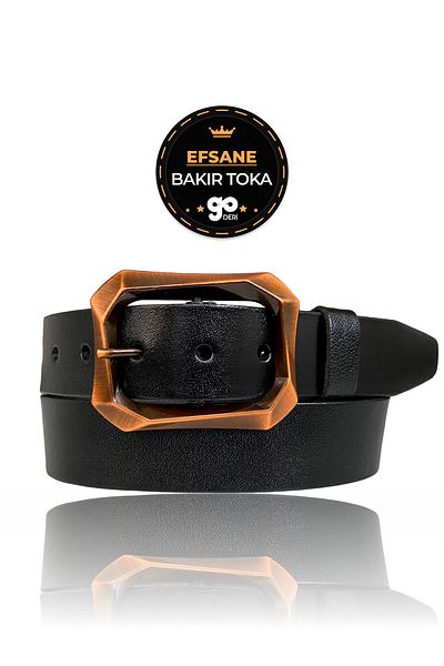 GoDeri 100% Γνήσιο Δέρμα, Πόρπη Legendary Copper Color, Μαύρη Γυναικεία Τζιν Ζώνη 4 cm=08-χάλκινο