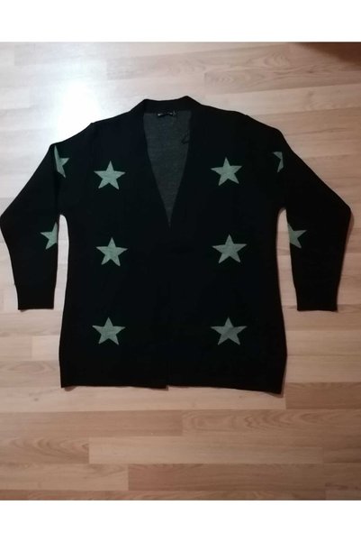 anne moda ankara سترة صوفية محبوكة أنيقة ومفتوحة من الأمام بنمط نجمة