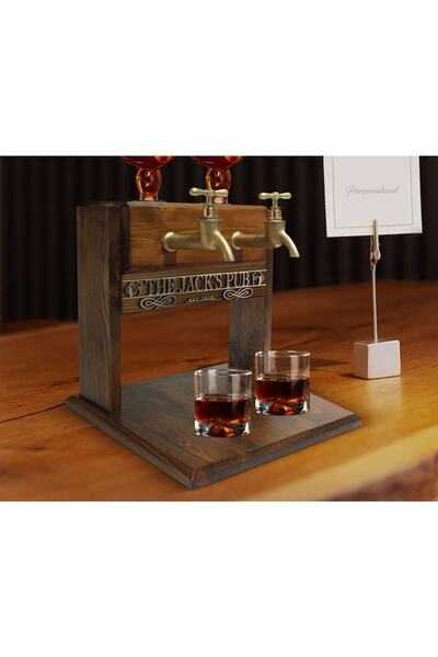 Bk Gift Kişiye Özel Kabartma Isimli Çift Musluklu Doğal Ahşap Viski Standı, I...
