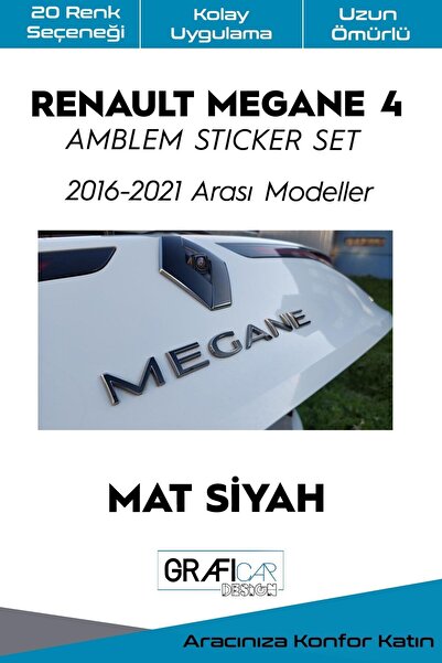 GRAFİCAR Renault Megane 4 Amblem Kaplama Sticker Set Mat Siyah