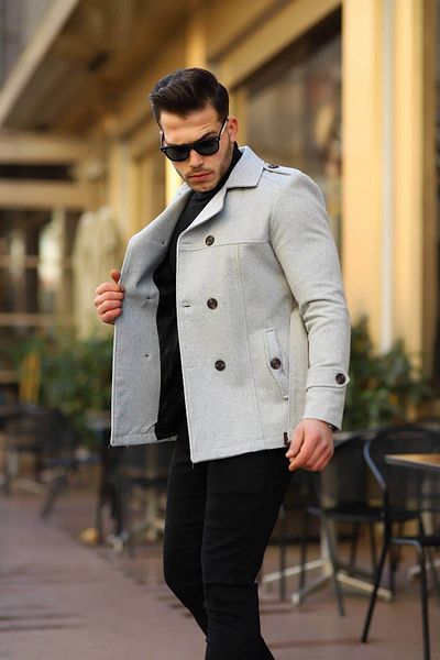 Ser Joven Ανδρικό παλτό με κασέτα σε γκρι λεπτή εφαρμογή