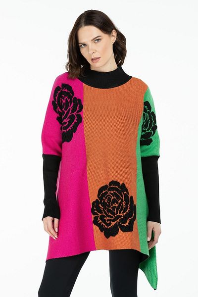 ON 75916 Teks Poncho Embossed Floral Cardigan