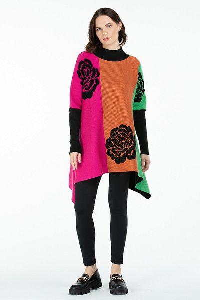 ON 75916 Teks Poncho Embossed Floral Cardigan