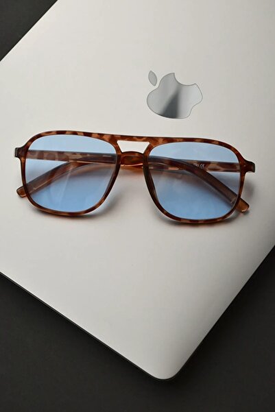 LOOKUP Kadın Leopar Dikdörtgen Leopar Çerçeveli Mavi Cam Vintage Güneş Gözlüğü