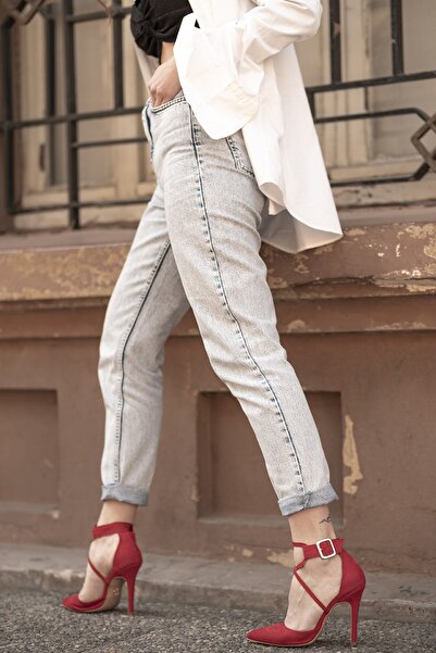 AYAKKABI PRENSİ Pansy Kirmizi Suet 10 Cm Kadın Klasik Topuklu Ayakkabı Suet