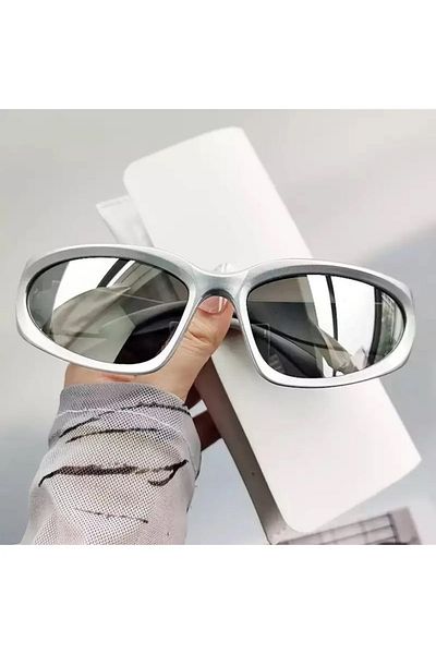 LOOKUP Unisex Women Men Mirrored Glass Rectangle Silver Rimmed Vintage Sunglasses