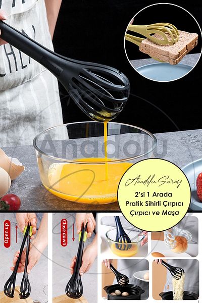 Anadolu Saray Çarşısı Practical 2-in-1 Magic Egg Sauce Cream and Pasta Tongs - Beater Tongs Set
