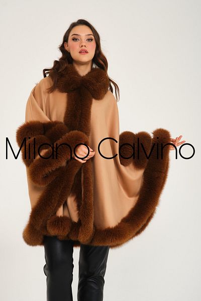 Milano Calvino Furry Cashmere Poncho