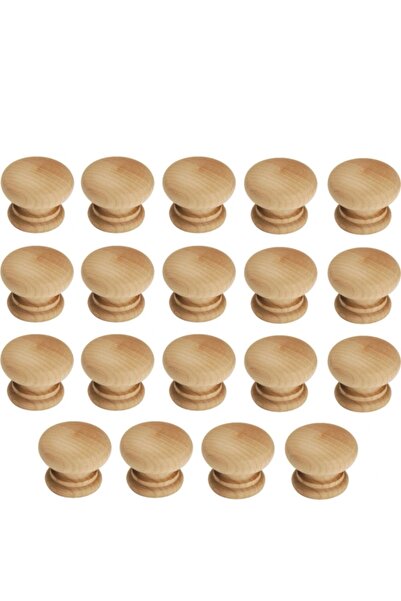 Vera Hediyelik Eşya 19 Adet Mobilya Kulp, Doğal Ham Ahşap Mantar Düğme Kulp G...