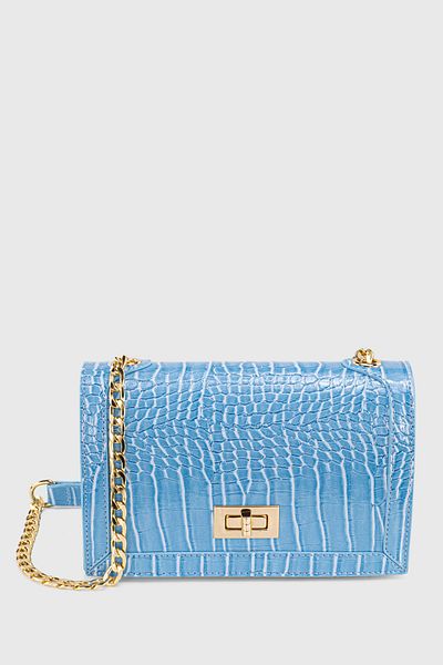 Housebags Dámská modrá řetízková uzamykatelná crossbody kabelka s krokodýlím vzorem 224