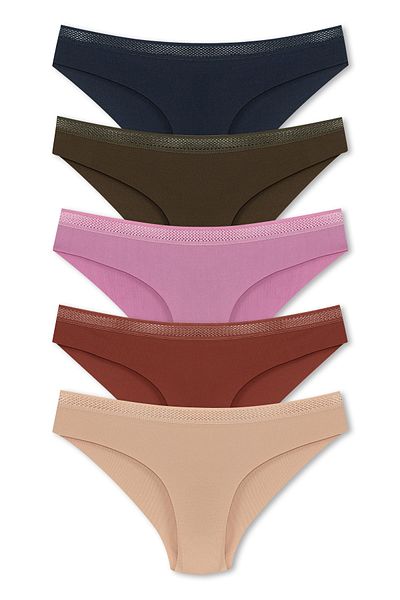 HNX Γυναικεία εσώρουχα 5 Pack Micro Fabric Honeycomb Elastic Bikini