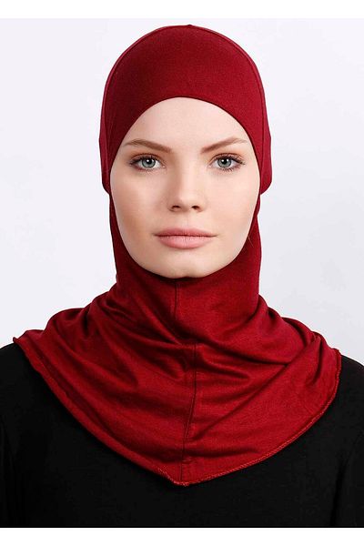 Ecardin Large Hijab Bonnet - Practical Lycra Hijab with Neck Collar Women's Ready Flexible Sports Hijab - Claret Red