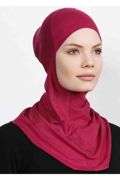 ec ecardin Large Hijab Bonnet - Practical Lycra Hijab with Neck Collar Women's Ready Flexible Sports Hijab - Şarabi