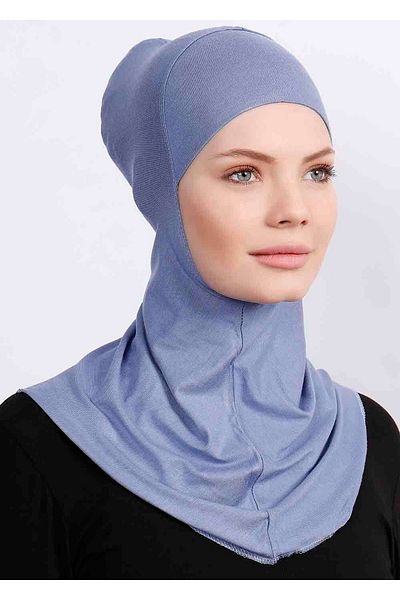 Ecardin Boneta mare pentru hijab - Hijab practic din lycra cu guler pentru gât. Hijab pentru sport flexibil pentru femei - Albastru denim