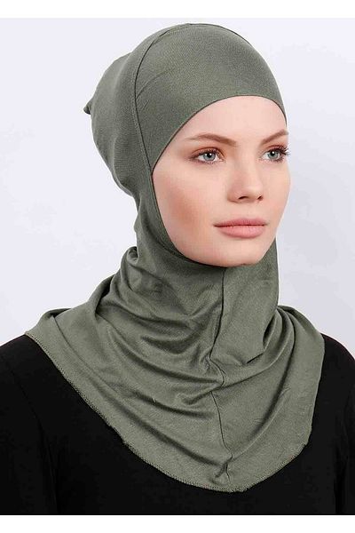 Ecardin Large Hijab Bonnet - Practical Lycra Hijab with Neck Collar Women's Ready Flexible Sports Hijab - Khaki