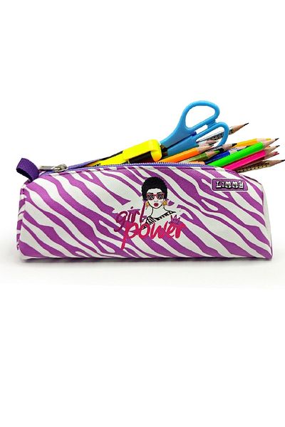 Limmy Μολυβοθήκη Zebra Pattern Triangle Θήκη μολυβιού Jumbo Vegan Δερμάτινη θήκη για στυλό - Λευκό Μωβ
