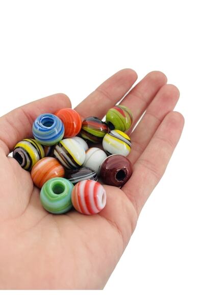 Selvi Konsept Bodrum Saraç Cam Boncuk Ebruli Karışık Renk Büyük Boy 16 Mm 10 Adet