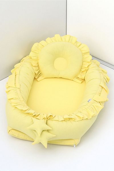 Umaybebek Babynest، سرير نوم للأطفال 0-2 سنة - 100% قطن - كشكش أصفر
