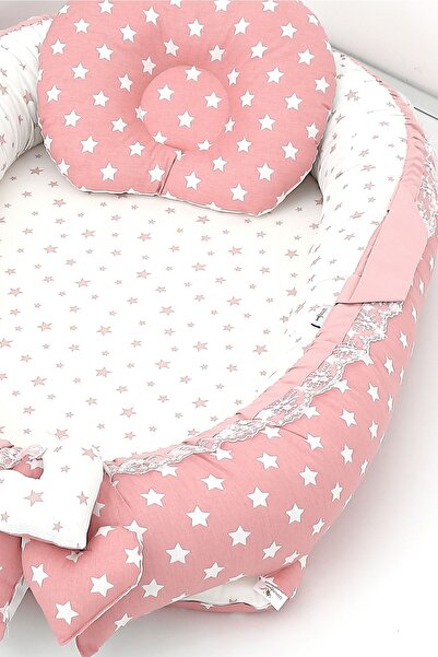 Umaybebek Babynest, Baby Sleeping Bed 0-2 Years - Cotton Fabric - Powder Star