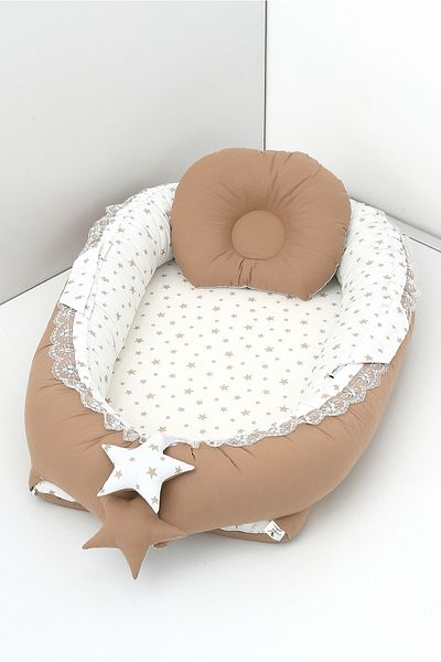 Umaybebek Babynest، سرير نوم للأطفال 0-2 سنة - 100% قطن - نجمة بنية