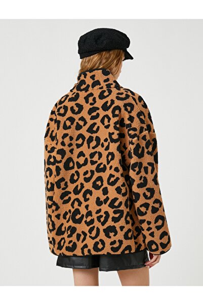 Koton Plyšová mikina na zip s leopardím vzorem