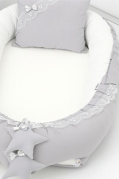 Umaybebek 0-2 Years Old Baby Sleeping Bed - Cotton Fabric, Gray Cream Babynest