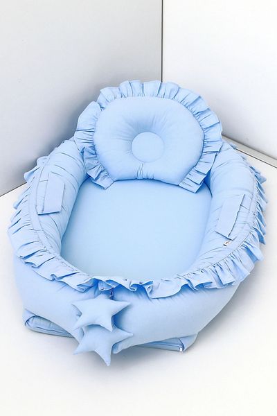 Umaybebek Babynest، سرير نوم للأطفال 0-2 سنة - 100% قطن - أزرق مكشكش