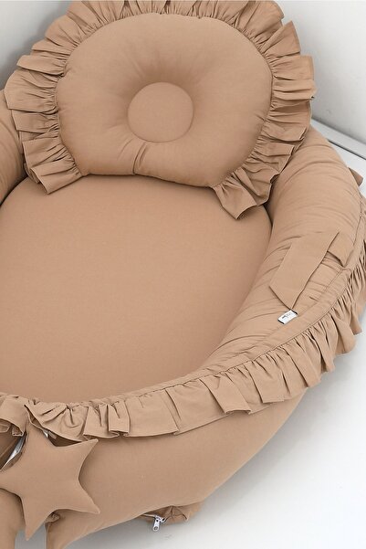 Umaybebek Babynest, Baby Sleeping Bed 0-2 Years - 100% Cotton - Brown Frilly