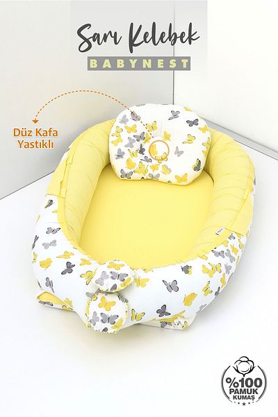 Umaybebek Babynest، سرير نوم للأطفال 0-2 سنة - قماش قطني - فراشة صفراء