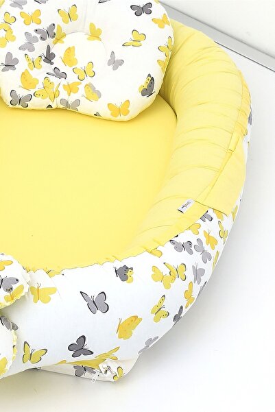 Umaybebek Babynest, Baby Sleeping Bed 0-2 Years - Cotton Fabric - Yellow Butterfly