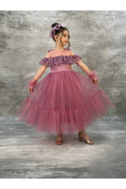 Pumpido Güpür Dantelli Çocuk Abiyesi