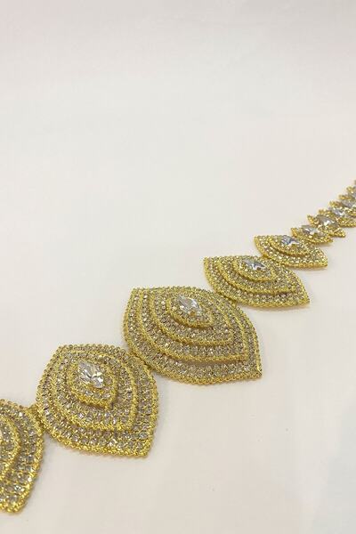 Hobigram Χειροποίητο Χρυσό Βραδινό Φόρεμα Ζώνη με Μοτίβο Βακλαβά και Πέτρα – Ζώνη, Κομψό Σχέδιο, Γυναικείο Αξεσουάρ