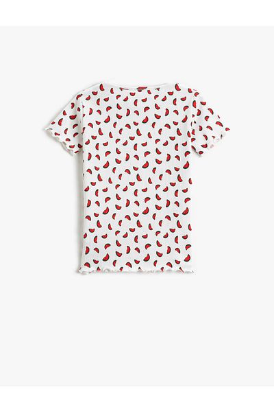 Koton Watermelon Printed T-Shirt Ribbed Short Sleeve Crew Neck Cotton