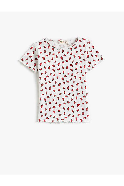 Koton Watermelon Printed T-Shirt Ribbed Short Sleeve Crew Neck Cotton