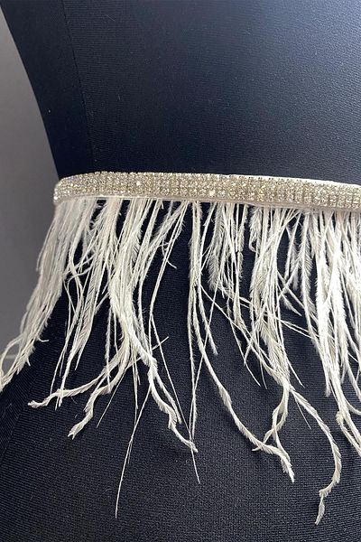 Hobigram إكسسوارات الخصر لحزام فستان السهرة من الحجر اللامع من Ecru Feather – حزام، تصميم أنيق، إكسسوار نسائي