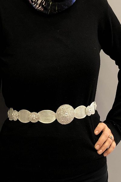 Hobigram حزام شالار ألباني من الحجر الشبكي الفضي - تصميم خاص، إكسسوار، إنتاج عالي الجودة، طراز مثير للنظر