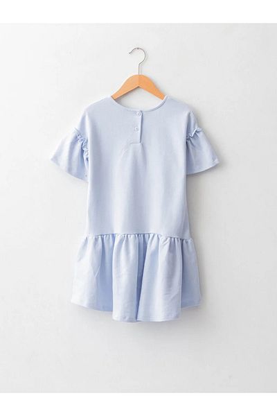 LC Waikiki Rochie pentru copii din bumbac cu mânecă scurtă imprimată cu decolteu Lcw Kids