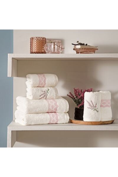 Taç Violet Pamuk Havlu Seti Ekru