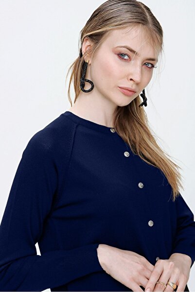Nuss Mercerized Knitwear Cardigan Medium Size H-300 Navy Blue