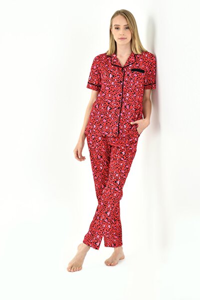 Yeniİnci Ženska pidžama sa crvenim uzorkom