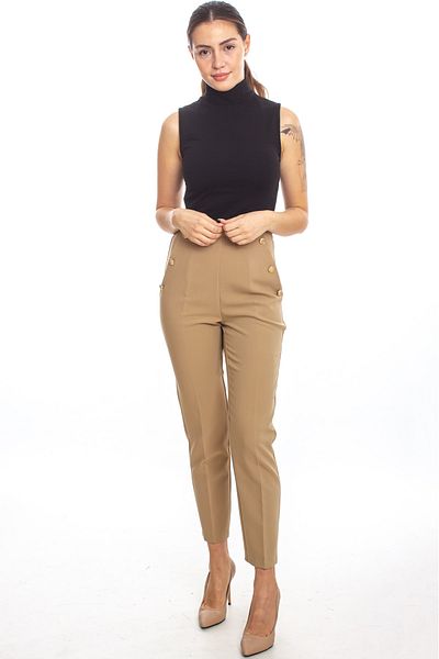 ZARAZA Elastic Waist Button Detailed Trousers