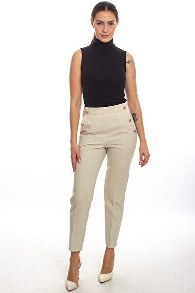 ZARAZA Elastic Waist Button Detailed Trousers