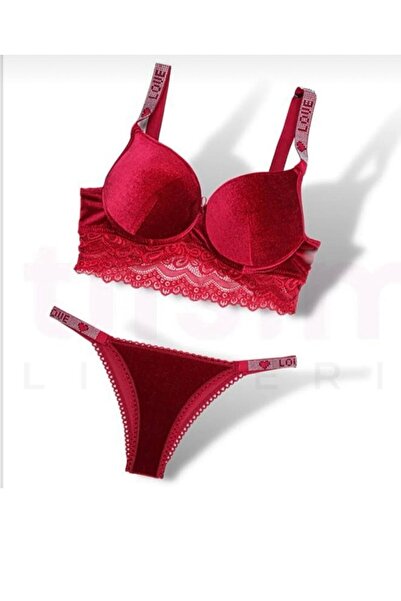 mendoza store طقم صدرية مبطن باللون العنابي المخملي مرصع بالأحجار