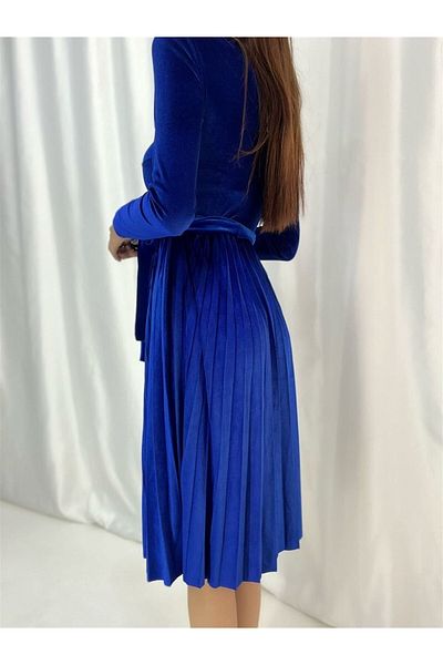 MODA DİNA Μπλε βελούδινο φόρεμα Midi 2768